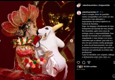 Valentina Coimbra anuncia que não será mais Sinhazinha do Garantido 